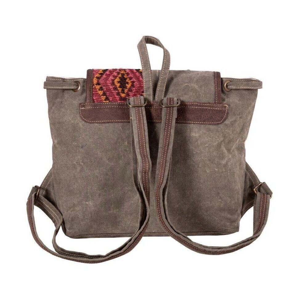 Myra Bag Handmade Singapore Backpack Upcycled Canvas & Cowhide Leather - Picture 5 of 10